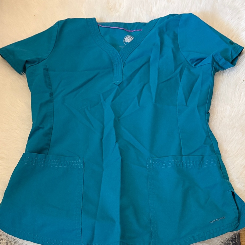 Healing Hands Teal scrub top
